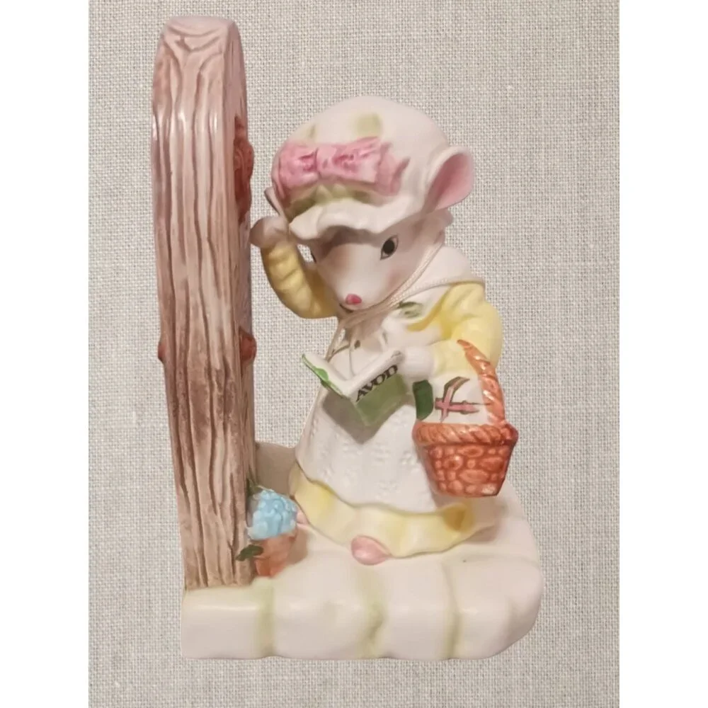 Avon Precious Moments "My First Call" Ceramic Figurine Mouse With Bask